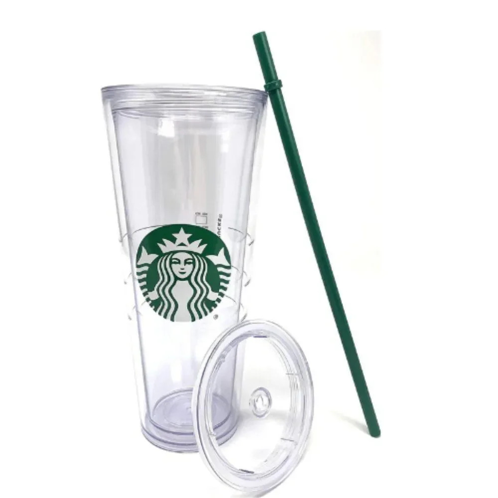 Starbucks Cold Clear Logo Cup Venti Tumbler Traveler With Green Straw